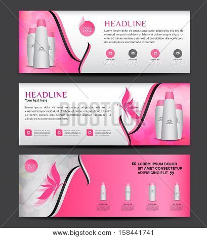 Cosmetics Banner designTemplate vector, horizontal banner, pink banner,  brochure flyer design, advertisement layout