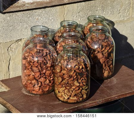 Dried Fruits In The Three-liter Jar. Dried Apples, Cut Into Slices