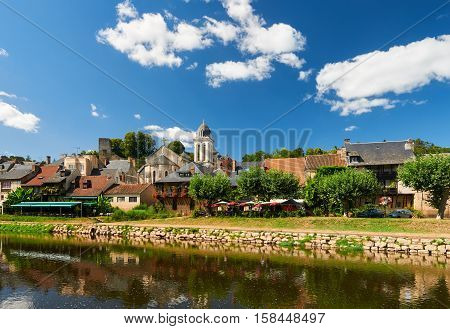 The town of Montignac at the shore of Vezere River in Dordogne-Perigord France