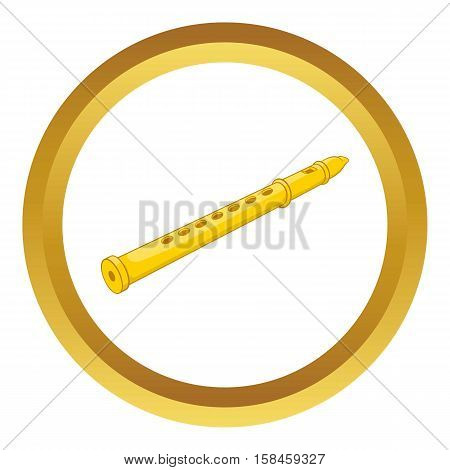 Flute vector icon in golden circle, cartoon style isolated on white background