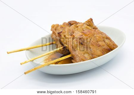 BBQ roast pork stick on white background