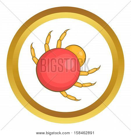 Mite parasite vector icon in golden circle, cartoon style isolated on white background