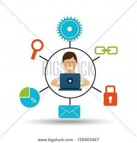 guy working technology social media concept vector illustration eps 10