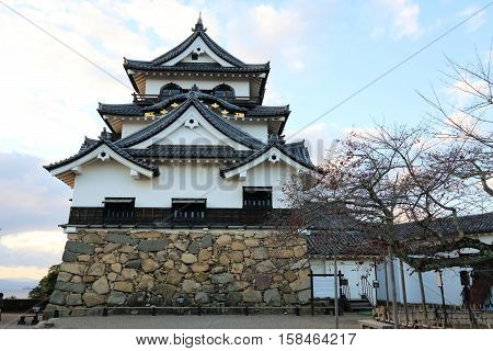 Japan's national treasure Hikone Castle at dusk