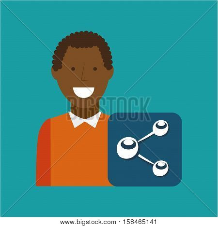 man afroamerican using laptop share media icon vector illustration eps 10