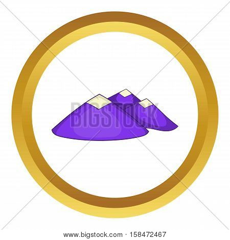 Mountain landscape vector icon in golden circle, cartoon style isolated on white background