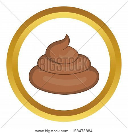 Piece of turd vector icon in golden circle, cartoon style isolated on white background