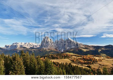 Alpe di Siusi in autumn colors Dolomites Italy