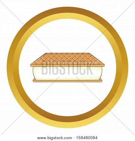 Waffle ice cream vector icon in golden circle, cartoon style isolated on white background