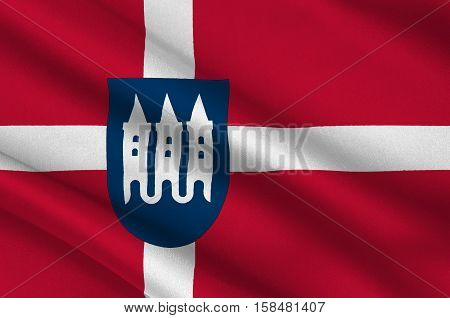 Flag of Skanderborg in Central Jutland Region in Denmark. 3d illustration