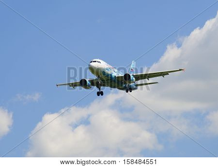 SAINT PETERSBURG, RUSSIA - JUNE 29, 2015: Airbus A319-111 (VQ-BAS) of the airline 