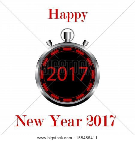 Creative abstract New Year 2017 beginning celebration concept 3D render illustration stopwatch with Happy New Year 2017 congratulation text isolated on white background