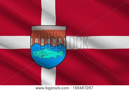 Flag of Skive in Central Jutland Region in Denmark. 3d illustration
