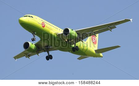 SAINT PETERSBURG, RUSSIA - JUNE 29, 2015: The Airbus A319 (VP-BHP) of S7 - Siberia Airlines before landing in Pulkovo airport