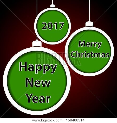 Abstract green Christmas balls cutted from paper on red background. Vector eps10 illustration