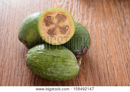 Feijoa Fruit On Wooden Background