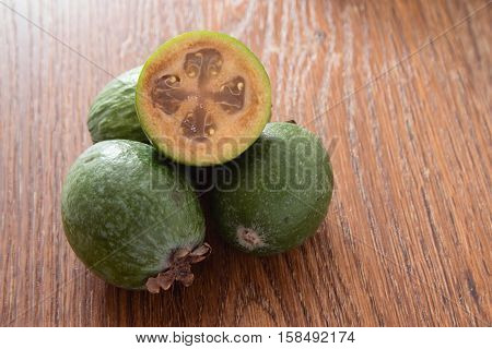 Feijoa Fruit On Wooden Background