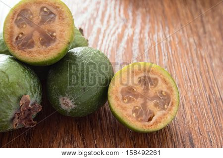 Feijoa Fruit On Wooden Background