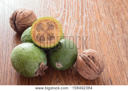 Feijoa Fruit On Wooden Background