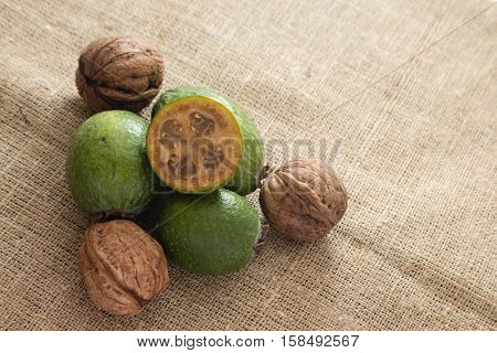 Feijoa Fruit On Wooden Background