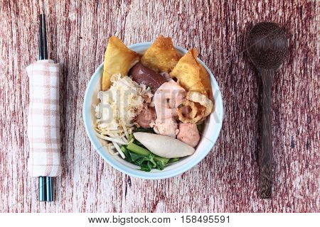 Thai Noodle With Pink Soup Called  Yen Ta Fo .