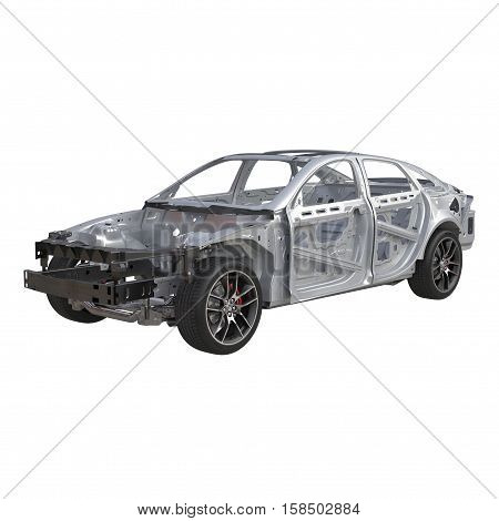 Skeleton of a car on white background. 3D illustration