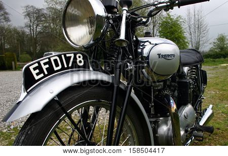 Triumph Tiger 1939 500cc Motorcycle. Photographed at Coleford Carnival of Transport, England. 12th April 2009. (neasrside to rear view, front number plate)