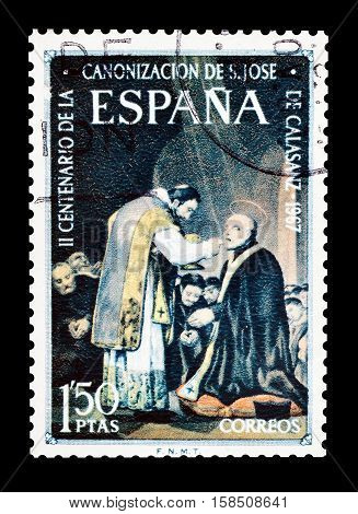 SPAIN - CIRCA 1967 : Cancelled postage stamp printed by Spain, that shows Joseph Calasanz.