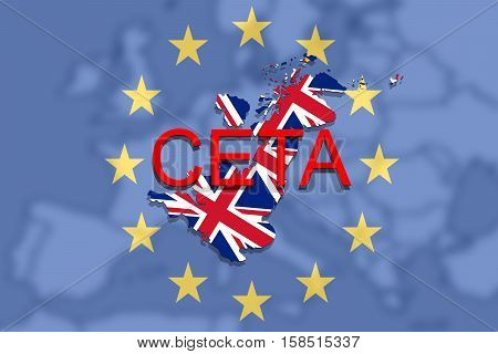 Ceta - Comprehensive Economic And Trade Agreement On Euro Union Background And United Kingdom Map