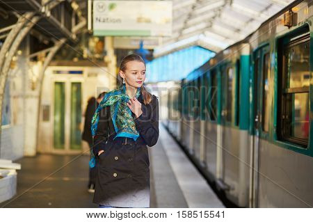 Beautiful Young Woman Waiting For A Train