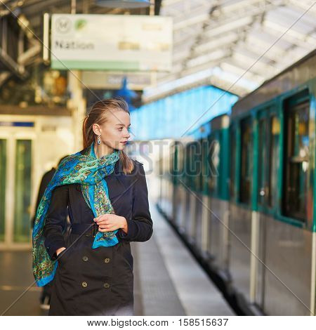 Beautiful Young Woman Waiting For A Train