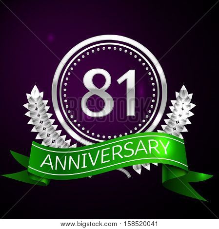 Eighty one years anniversary celebration with silver ring and ribbon.