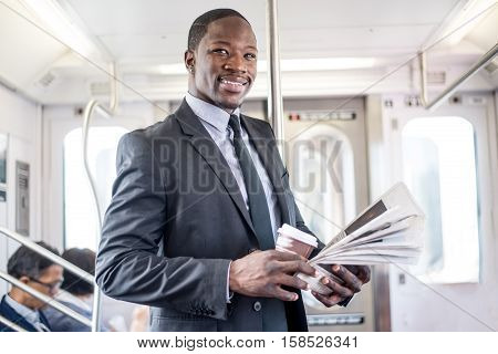 Businessman in full suit in New York subway metro