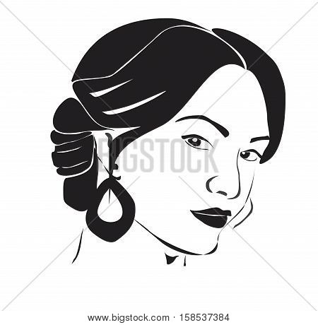 spanish woman monochrome vector on white portrait