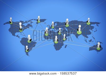 Worldwide Business Concept. Businessmans Connecting over the World Map on a blue background. 3d Rendering