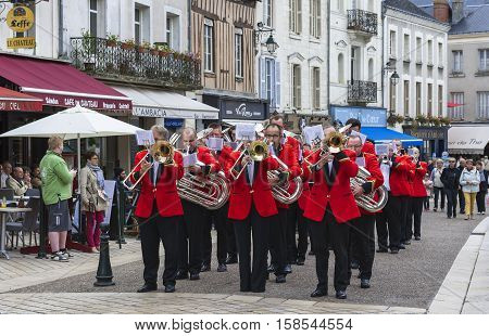 Amboise, France - June 2016: Bollington brass band at street
contest in Amboise