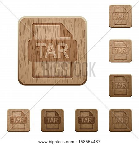 TAR file format icons in carved wooden button styles
