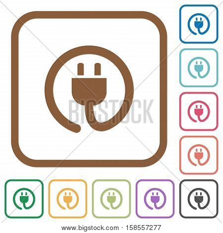 Power cord simple icons in color rounded square frames on white background