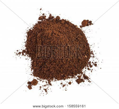 Heap of fine grinding coffee powder isolated on the white background