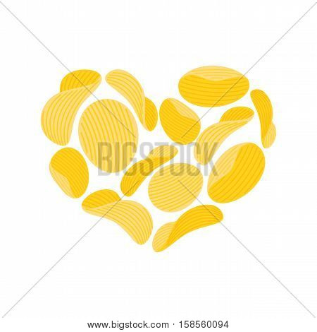 I Love Potato Chips. Snacks Heart Isolated. I Like Food