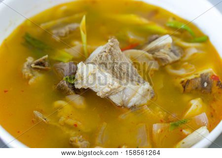 Pork Spare Ribs Spicy Soup with thai herbs(Tom Sab) form Thailand
