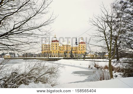 Moritzburg Castle near Dresden in winter in Germany