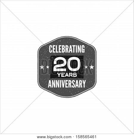 Celebrating 20 years anniversary badge, sign and emblem. Retro design. Easy to edit and use your number, text. Stock Vector illustration isolate on white background.