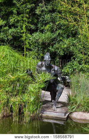 Lisbon, Portugal - October 19, 2016: Art decorating the garden of the Calouste Gulbenkian foundation. A very popular urban park open to the public especially among College students.