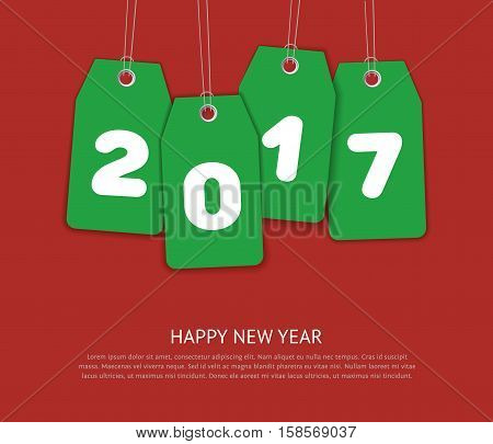 Vector 2017 Happy New Year background. Realistic vector green paper isolated on red background. Template for calendar covar and greeting card