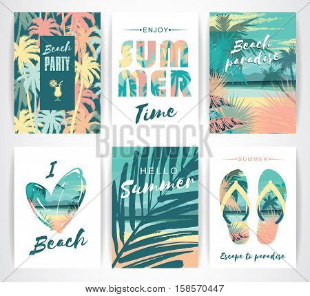 Set of summer cards with hand-drawing elements. Vector illustrations