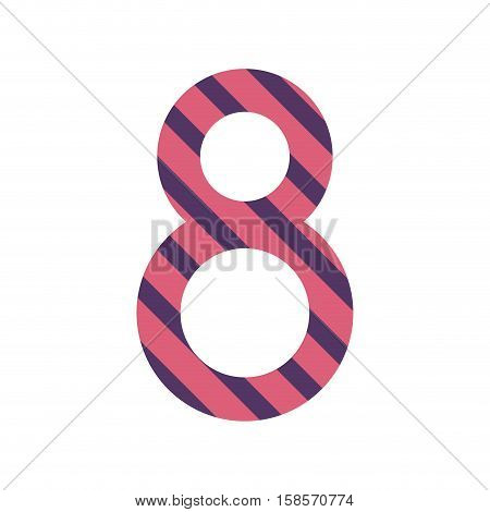 number eight design with diagonal colorful striped vector illustration