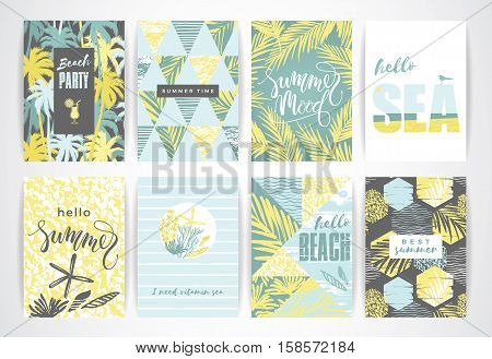Set of summer cards with hand-drawing elements. Vector illustrations