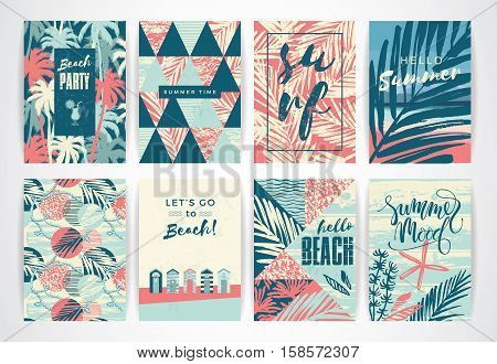 Set of summer cards with hand-drawing elements. Vector illustrations