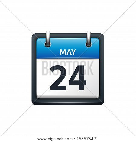 May 24. Calendar icon.Vector illustration, flat style.Month and date.Sunday, Monday, Tuesday, Wednesday, Thursday, Friday, Saturday.Week, weekend, red letter day. 2017, 2018 year.Holidays.